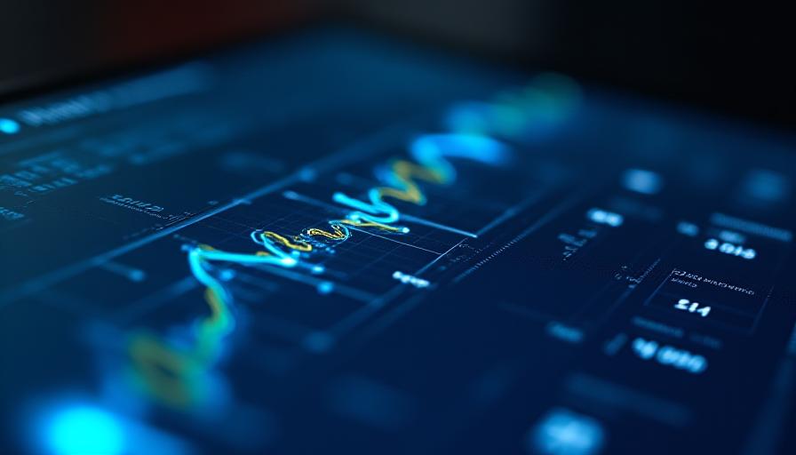 Close up of a sleek, dark-themed AI dashboard showing predictive trend lines