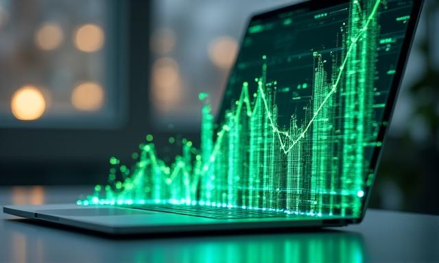 Financial charts overlaid with neural network nodes representing predictive ROI