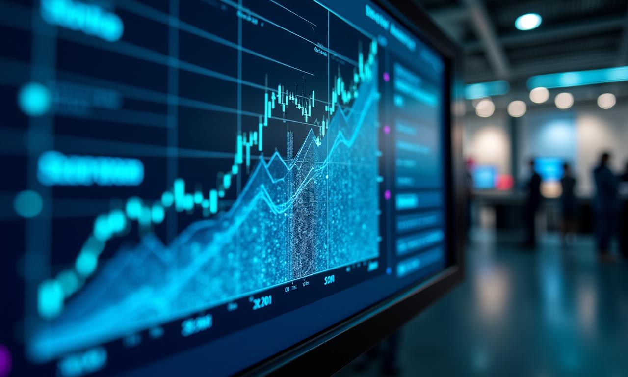 Futuristic dashboard showing predictive growth curves and AI data visualization